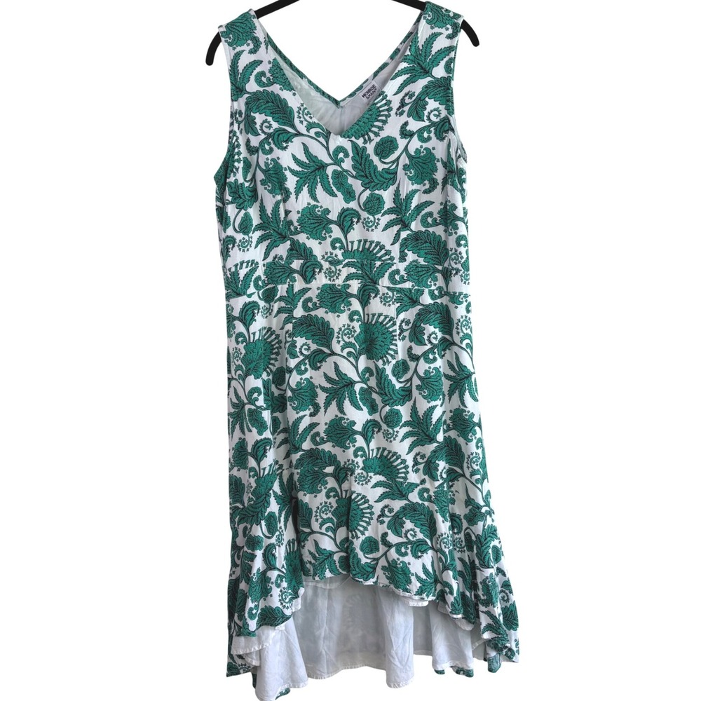 Monroe & Main L Green Paisley Floral V-Neck High-Low Midi Dress Boho Summer